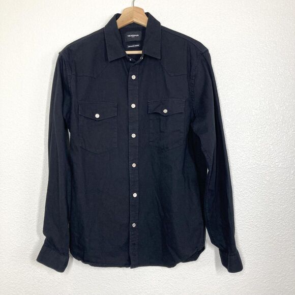 The Kooples Shirt Mens Large Black Japanese Denim Western Snap Long Sleeve - Picture 1 of 16